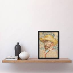 Artery8 Vincent van Gogh Framed Wall Art Print Self Portrait with Straw Hat in Beige - Size: A4 - thumbnail 2