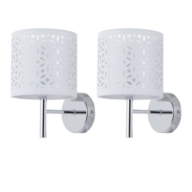 First Choice Lighting Set of 2 Brea - Chrome Wall Lights with White Cut Out Shade in Silver - image 1