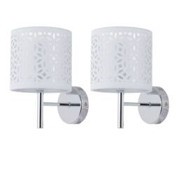 First Choice Lighting Set of 2 Brea - Chrome Wall Lights with White Cut Out Shade in Silver