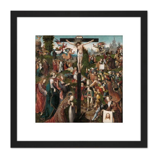Artery8 Van Oostsanen The Crucifixion Painting 8X8 Inch Square Wooden Framed Wall Art Print Picture with Mount in Black - image 1