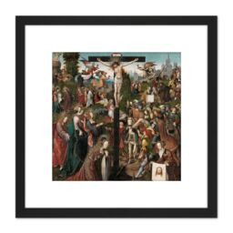 Artery8 Van Oostsanen The Crucifixion Painting 8X8 Inch Square Wooden Framed Wall Art Print Picture with Mount in Black - thumbnail 1