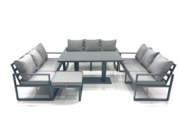Fimous 10 Seater Garden Sofa Set Aluminium Furniture Rising Dining Tabe Set with Big Footstool Dark Grey - thumbnail 2