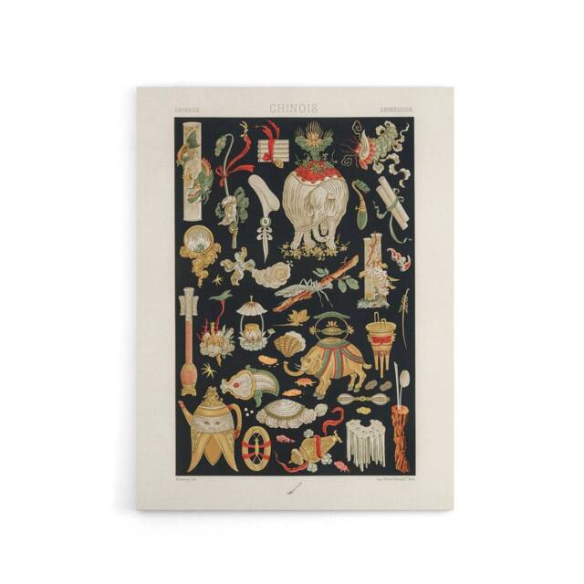 "Artery8 Chinese Ornamental Objects Racinet Vintage Canvas Wall Art in Black - Size: W18"" x H24""" - image 1