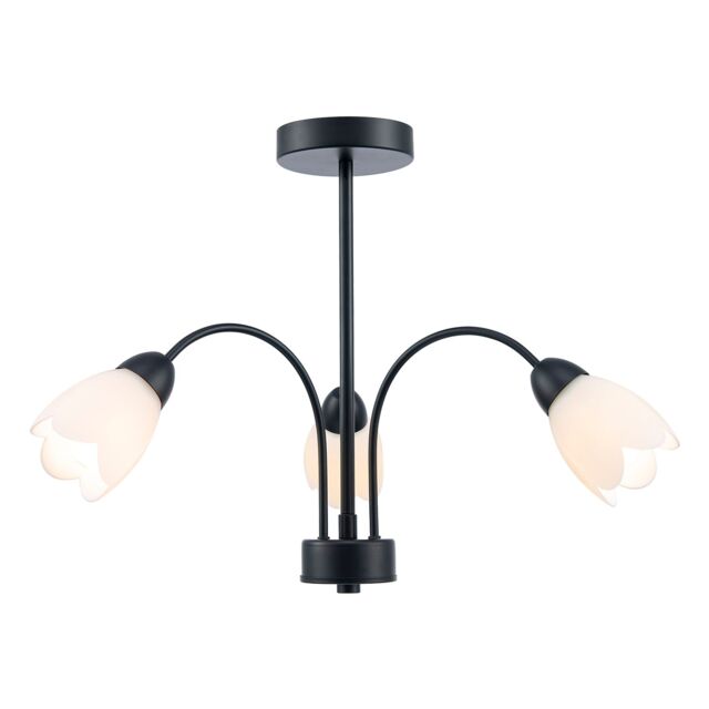 Happy Homewares Contemporary Ceiling Lamp Fitting with Opal White Floral Petal Glass Shades in Black - image 1