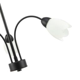 Happy Homewares Contemporary Ceiling Lamp Fitting with Opal White Floral Petal Glass Shades in Black - thumbnail 4