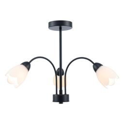 Happy Homewares Contemporary Ceiling Lamp Fitting with Opal White Floral Petal Glass Shades in Black - thumbnail 1