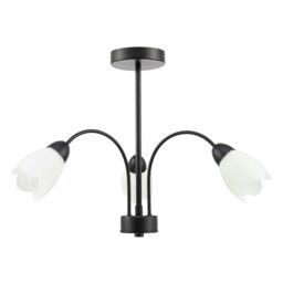 Happy Homewares Contemporary Ceiling Lamp Fitting with Opal White Floral Petal Glass Shades in Black - thumbnail 2