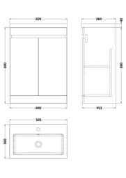 Balterley 600mm Floor Standing 2 Door Unit with Polymarble Basin - Light Oak in Brown - thumbnail 2
