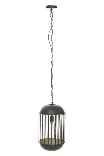 Orsina Black Metal Pendant Light, Capsule Cage Frame with Clear Glass Panels, Handcrafted Hanging Light Fixture - image 1