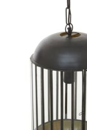 Orsina Black Metal Pendant Light, Capsule Cage Frame with Clear Glass Panels, Handcrafted Hanging Light Fixture - thumbnail 5