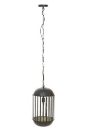 Orsina Black Metal Pendant Light, Capsule Cage Frame with Clear Glass Panels, Handcrafted Hanging Light Fixture - thumbnail 1