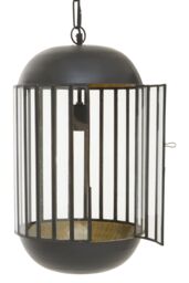 Orsina Black Metal Pendant Light, Capsule Cage Frame with Clear Glass Panels, Handcrafted Hanging Light Fixture - thumbnail 3