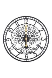 Living and Home 60cm Black Metal Arabic Numerals Cut-Out Silent Wall Clock with Tree Carving