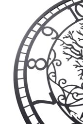 Living and Home 60cm Black Metal Arabic Numerals Cut-Out Silent Wall Clock with Tree Carving - thumbnail 4
