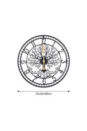 Living and Home 60cm Black Metal Arabic Numerals Cut-Out Silent Wall Clock with Tree Carving - thumbnail 6
