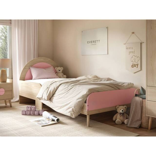 Flair Noah Single Curved Headboard Bed Oak in Pink - image 1