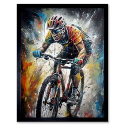 "Artery8 Wall Art Print Bike Rider Racing Paint Splat Sport Bicycle Race Art Framed in Black - Size: W12"" x H16""" - thumbnail 1