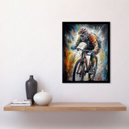 "Artery8 Wall Art Print Bike Rider Racing Paint Splat Sport Bicycle Race Art Framed in Black - Size: W12"" x H16""" - thumbnail 2