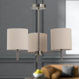 First Choice Lighting Brea - Antique Brass 3 Light Fitting with Natural Linen Shades in Gold - thumbnail 3