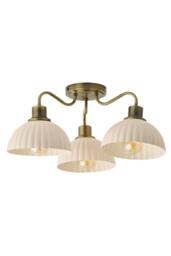 ValueLights Bourton Cream Ribbed Dome 3 Arm Ceiling Pendant Light in Gold - thumbnail 7