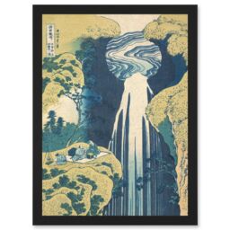 Artery8 Hokusai Amida Falls Kisokaido Road Japan Waterfall Painting Artwork Framed Wall Art Print A4 in Black - thumbnail 1