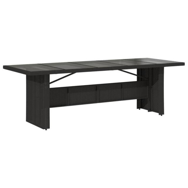 Berkfield Home Garden Table with Glass Top Black 240x90x75 cm Poly Rattan - Size: 240 x 90 x 75 cm - image 1