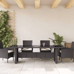 Berkfield Home Garden Table with Glass Top Black 240x90x75 cm Poly Rattan - Size: 240 x 90 x 75 cm - thumbnail 3