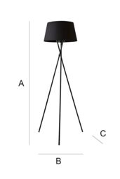 ValueLights Camden Black Metal Tripod Floor Lamp with Tapered Shade & LED Bulb - thumbnail 7