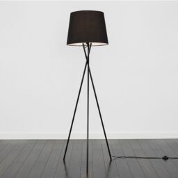 ValueLights Camden Black Metal Tripod Floor Lamp with Tapered Shade & LED Bulb - thumbnail 2
