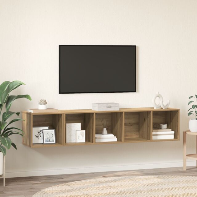 Berkfield Home TV Cabinet Set 2 pcs Artisan oak 37 x 37 x 142.5 cm in Brown - image 1