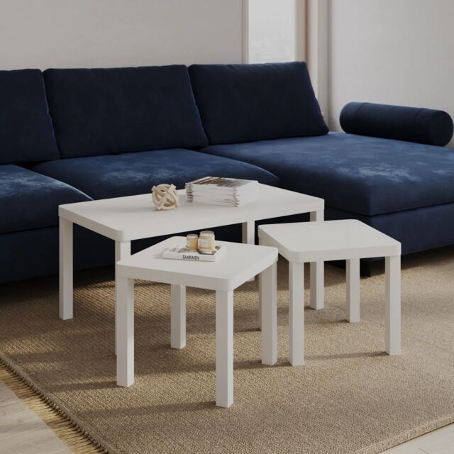 EONLION Set of 3 White Wooden Nesting Stacking Coffee Side Centre Tables Living Room - image 1