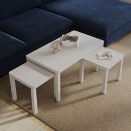 EONLION Set of 3 White Wooden Nesting Stacking Coffee Side Centre Tables Living Room - thumbnail 3