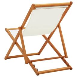 Berkfield Home Folding Beach Chair Eucalyptus Wood & Fabric Cream White - thumbnail 4