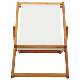 Berkfield Home Folding Beach Chair Eucalyptus Wood & Fabric Cream White - thumbnail 2