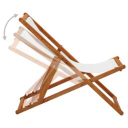 Berkfield Home Folding Beach Chair Eucalyptus Wood & Fabric Cream White - thumbnail 3