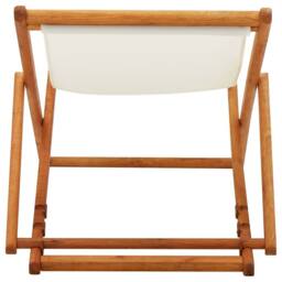 Berkfield Home Folding Beach Chair Eucalyptus Wood & Fabric Cream White - thumbnail 5