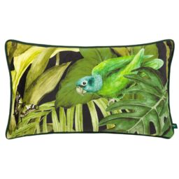 Wylder Tropics Psitta Bird Velvet Piped Cushion in Black - Size: 30 cm x 50 cm - thumbnail 1