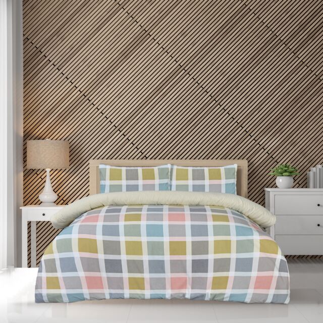 Smart Living Luxury Super Soft Crosshatch Check Revisable Duvet Cover with Pillowcase - Size: Single - image 1