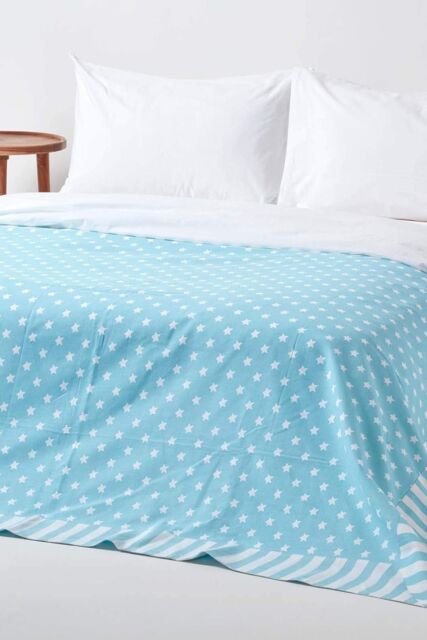 Homescapes Cotton Stars & Stripes Decorative Sofa Throw in Blue - Size: 150 cm x 200 cm - image 1
