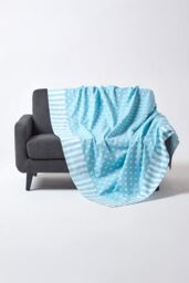 Homescapes Cotton Stars & Stripes Decorative Sofa Throw in Blue - Size: 150 cm x 200 cm - thumbnail 2