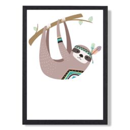 ARTZE Sloth Tribal Animal Framed Print SIZE: A4 with Black Frame in Brown