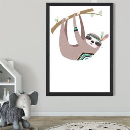 ARTZE Sloth Tribal Animal Framed Print SIZE: A4 with Black Frame in Brown - thumbnail 2