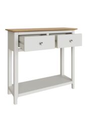 FWStyle 2 Drawer Console Table White Linen Large Oak Top Painted Finish - thumbnail 3
