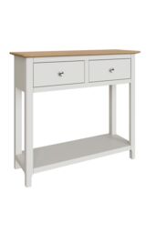 FWStyle 2 Drawer Console Table White Linen Large Oak Top Painted Finish - thumbnail 2