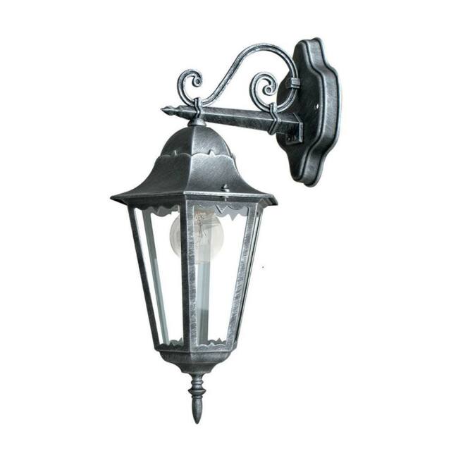 Netlighting FIRENZE Outdoor DOWN Wall Lanterns Black Silver IP44 28.6x50.5x20.5cm in Metallic Silver - Size: 28.6x50.5x20.5 cm