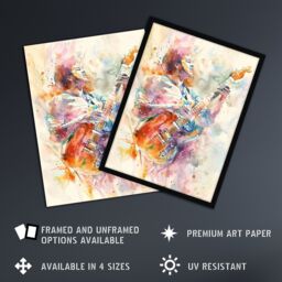 "Artery8 Colourful Watercolour Electric Guitar Musician Wall Art Print - Size: W24"" x H32""" - thumbnail 2