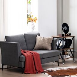 Costway 2-Seater Sofa Modern Upholstered Loveseat Couch with Padded Cushions in Grey - thumbnail 4