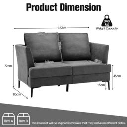 Costway 2-Seater Sofa Modern Upholstered Loveseat Couch with Padded Cushions in Grey - thumbnail 2