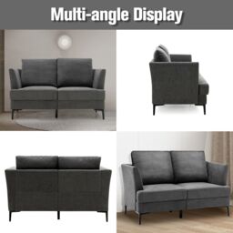 Costway 2-Seater Sofa Modern Upholstered Loveseat Couch with Padded Cushions in Grey - thumbnail 3