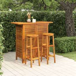 Berkfield Home Beautiful 3 Piece Garden Bar Set Solid Wood Acacia in Brown - thumbnail 2